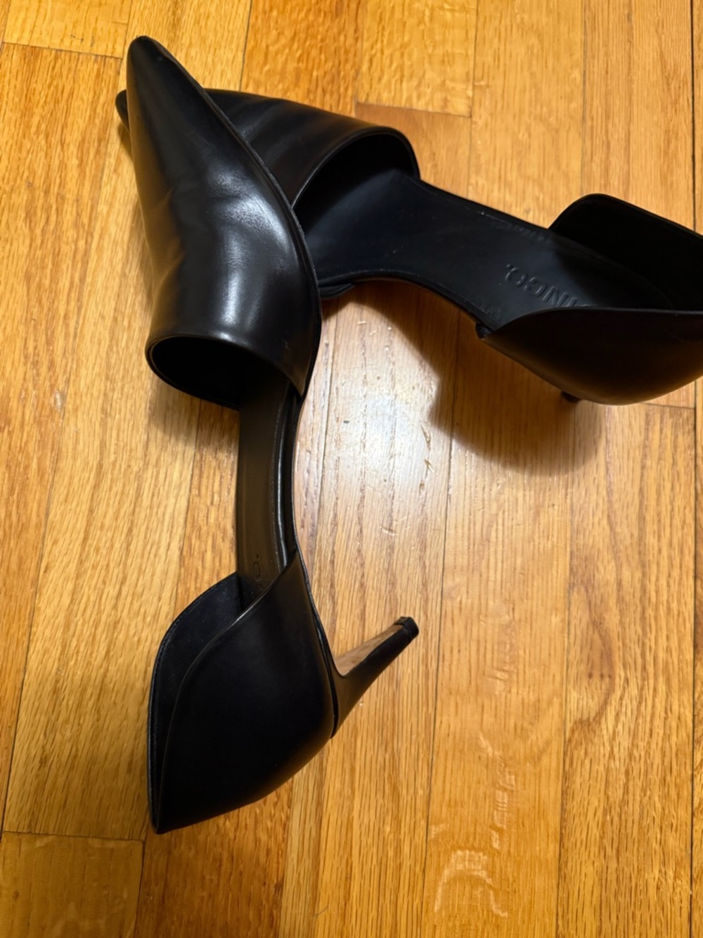 Vince Black Leather Pointed D'Orsay Heel
